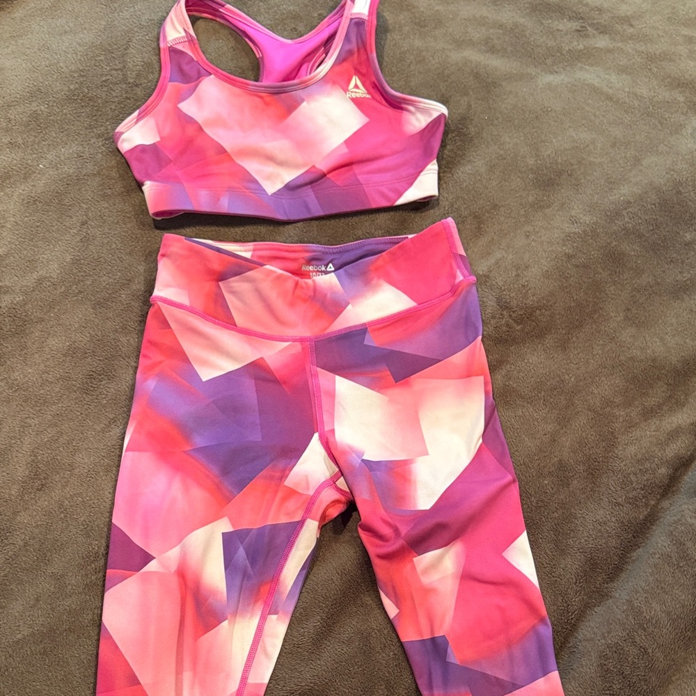 Reebok Pink and Purple Geometric Activewear Set
